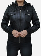 Womens Black Bomber Leather Jacket