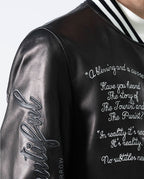 Black Patches Leather Varsity Letterman Bomber Jacket