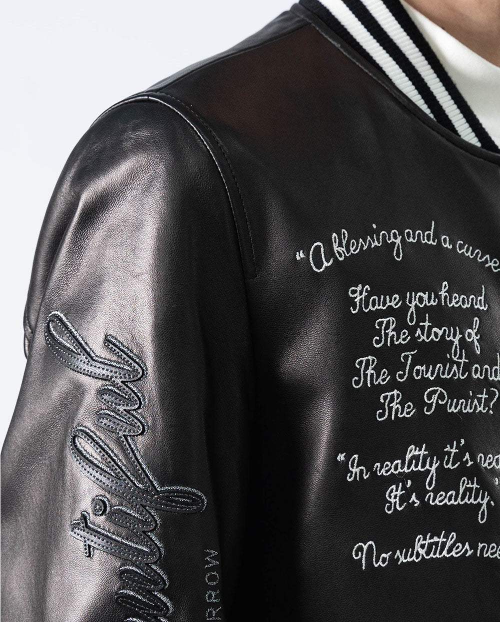 Black Patches Leather Varsity Letterman Bomber Jacket