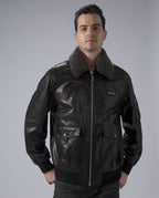 Black G-1 Navy Leather Flight Jacket with Removable Fur Collar