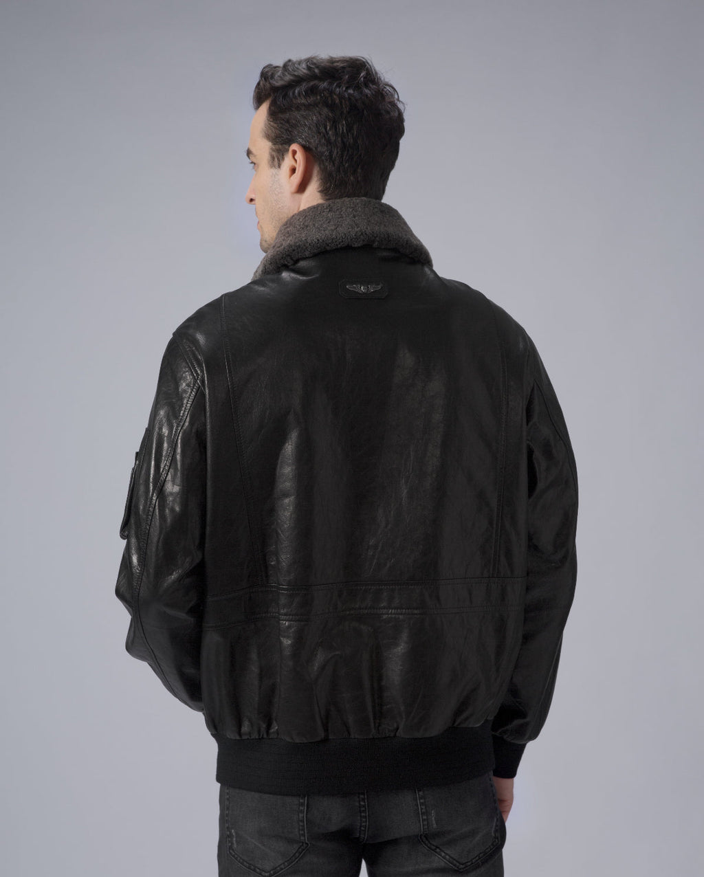 Black G-1 Navy Leather Flight Jacket with Removable Fur Collar
