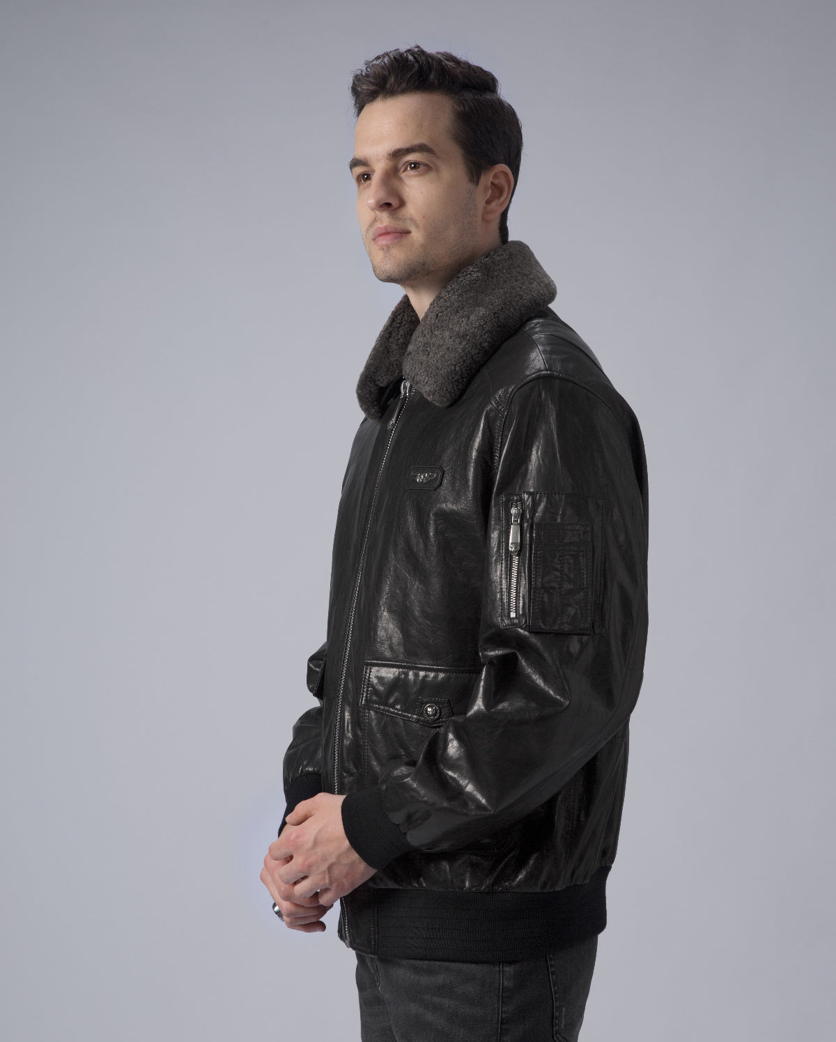 Black G-1 Navy Leather Flight Jacket with Removable Fur Collar