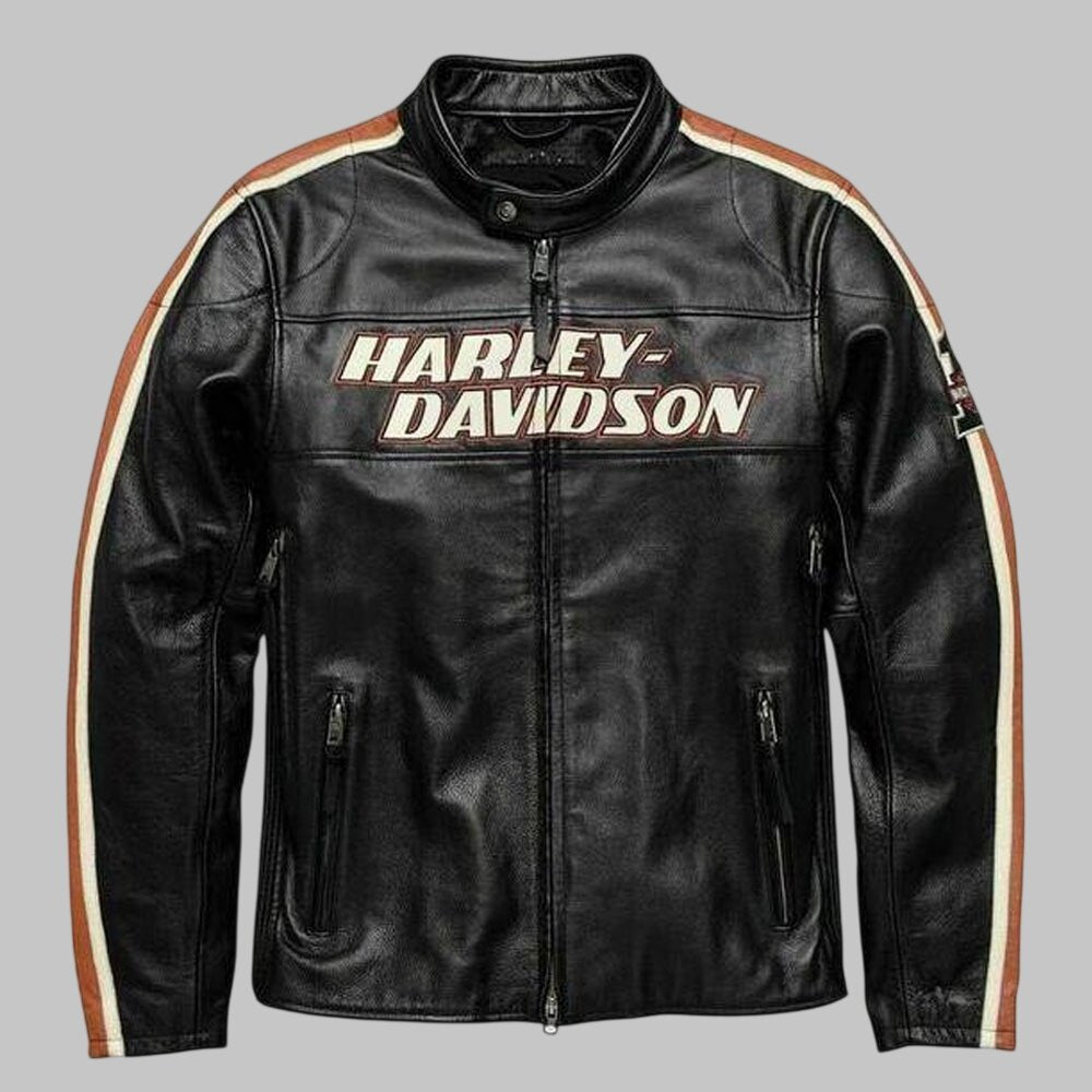 Harley Davidson Black Genuine Cowhide Leather Motorcycle Biker Jacket for Men