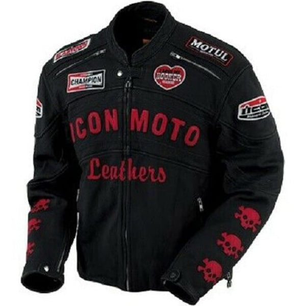 Black Icon Moto Leather Jacket With CE Armor