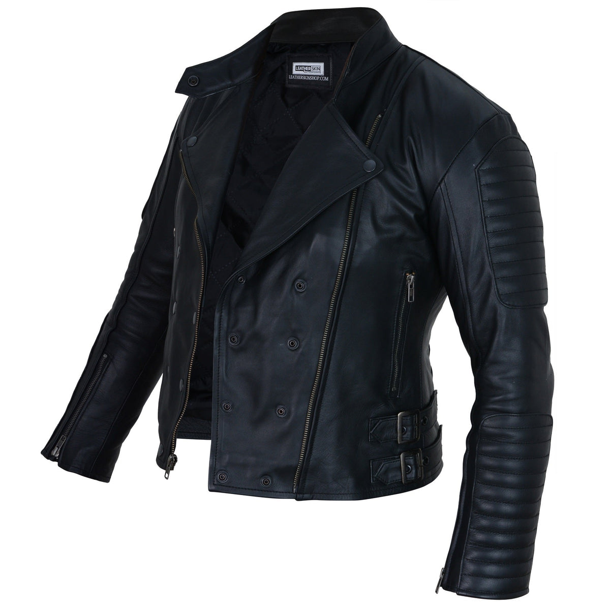 Ava Black Double Breasted Leather Jacket
