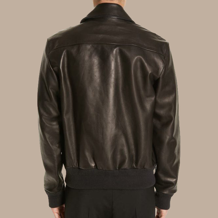 Black Lambskin Leather Jacket For Men