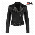 Black Lambskin Leather Silver Studded Biker Jacket