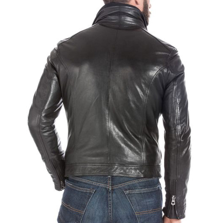 Mens Black Lambskin Leather Sports Jacket