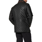 Mens Black Diamond Quilted Leather Jacket