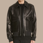 Black Lambskin Leather Jacket For Men