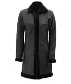 Black Leather Long Shearling Coat Womens
