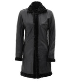 Black Leather Long Shearling Coat Womens