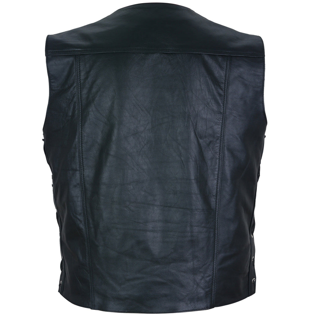 Black Leather Vest for Men - Motorcycle Genuine Leather Biker Vest Mens