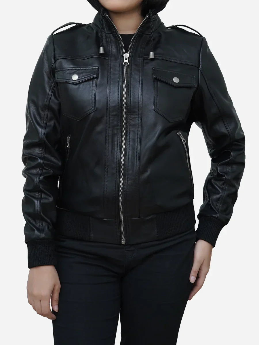 Womens Black Bomber Leather Jacket