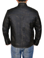 Premium Avanzar Men’s Distressed Black Cafe Racer Jacket