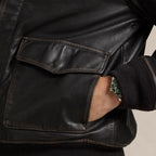 Black A2 Real Goatskin Leather Flight Bomber Jacket