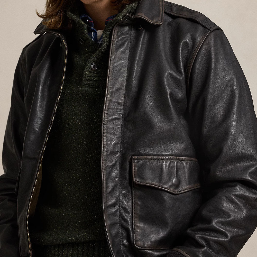 Black A2 Real Goatskin Leather Flight Bomber Jacket