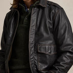 Black A2 Real Goatskin Leather Flight Bomber Jacket