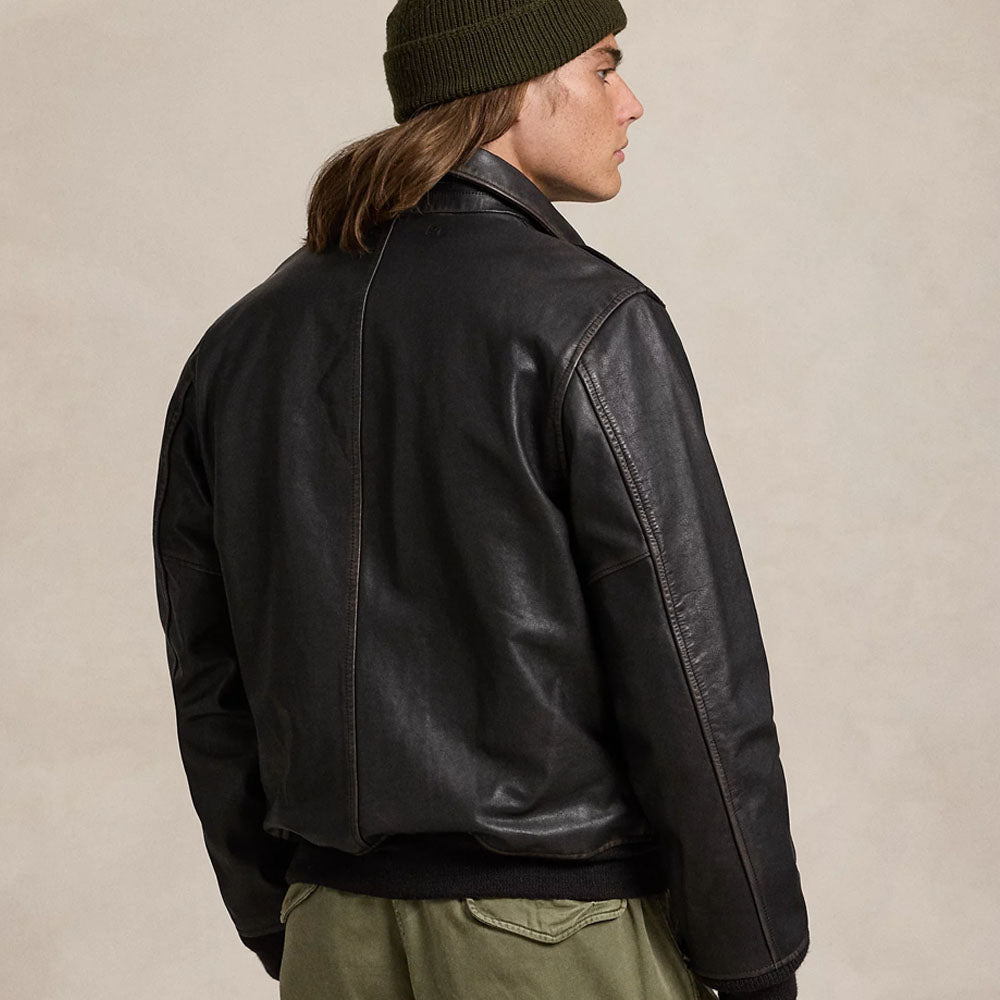 Black A2 Real Goatskin Leather Flight Bomber Jacket