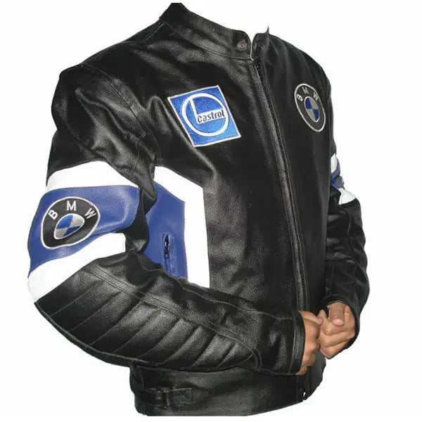 Black BMW Racing Motorcycle Cowhide Leather Jacket