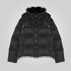 Black Down Puffer Jacket For Women With Fur Lining