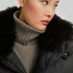 Black Down Puffer Jacket For Women With Fur Lining