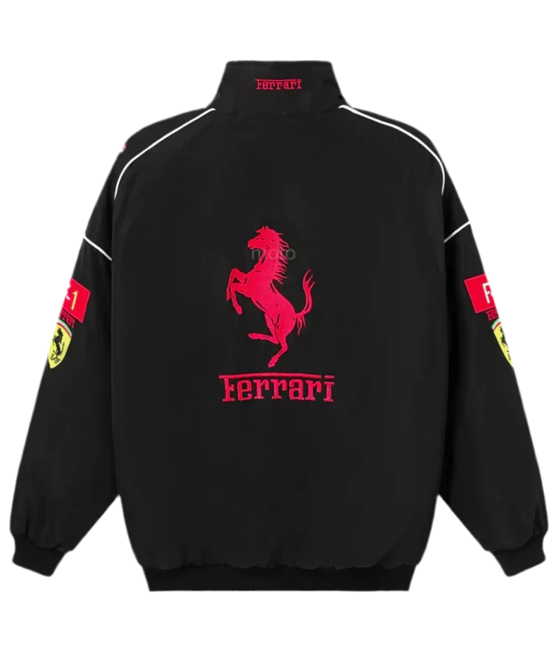Black Ferrari Embroidered Jacket – Racing Streetwear