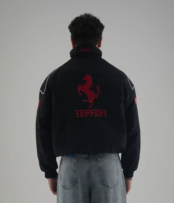 Black Ferrari Embroidered Jacket – Racing Streetwear