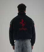 Black Ferrari Embroidered Jacket – Racing Streetwear