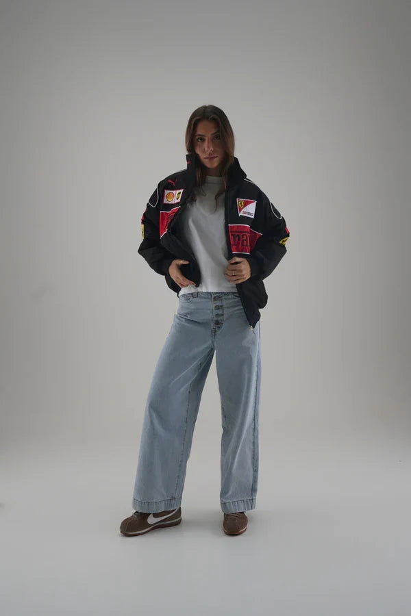 Black Ferrari Embroidered Jacket – Motorsport Streetwear Essential | Streetbred