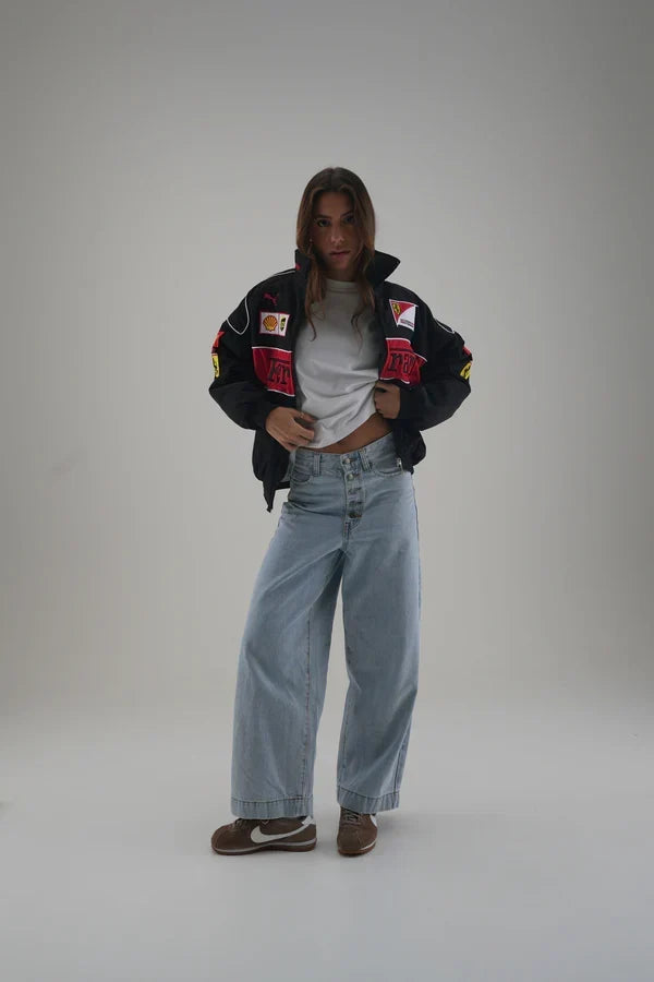Black Ferrari Embroidered Jacket – Motorsport Streetwear Essential | Streetbred