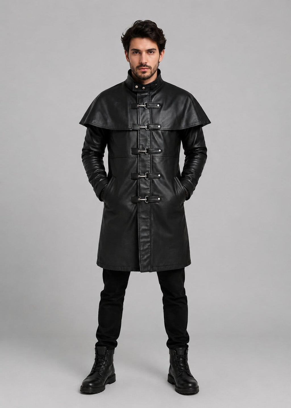 Black Fisherman Trench Cape Coat Gothic Horror Cosplay Costume