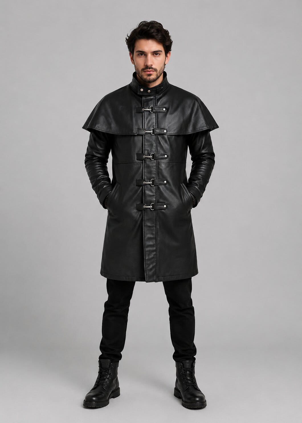 Black Fisherman Trench Cape Coat Gothic Horror Cosplay Costume