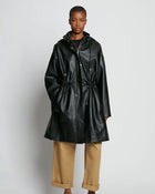 Black Hooded Sheepskin Leather Trench Duster Coat - Stylish & Warm
