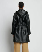 Black Hooded Sheepskin Leather Trench Duster Coat - Stylish & Warm