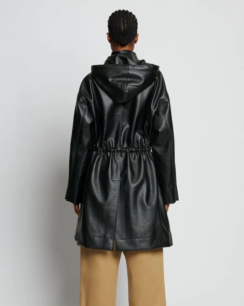 Black Hooded Sheepskin Leather Trench Duster Coat - Stylish & Warm