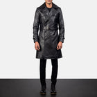 Mens Black Sheepskin Leather Duster Belted Coat