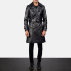 Mens Black Sheepskin Leather Duster Belted Coat