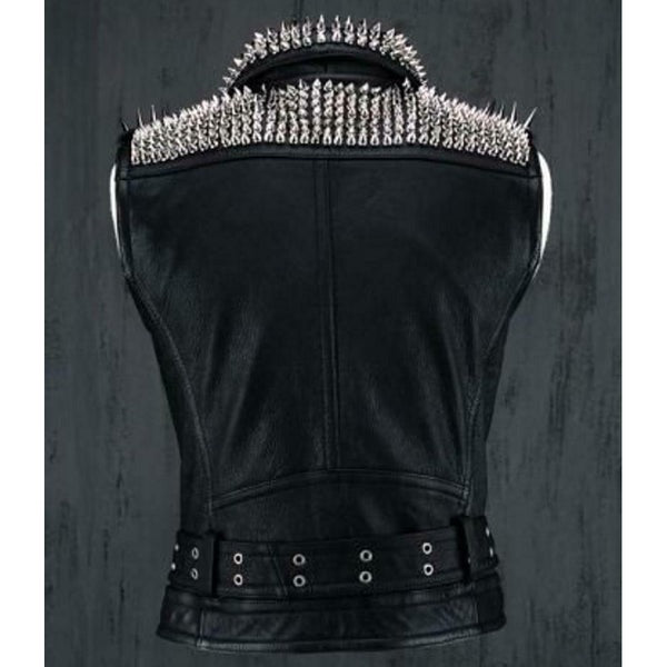 Black Punk Spiked Studded Vest - Handmade