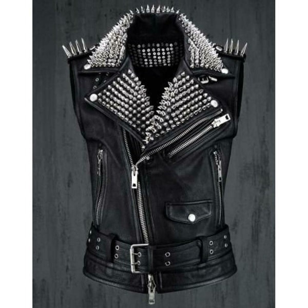 Black Punk Spiked Studded Vest - Handmade