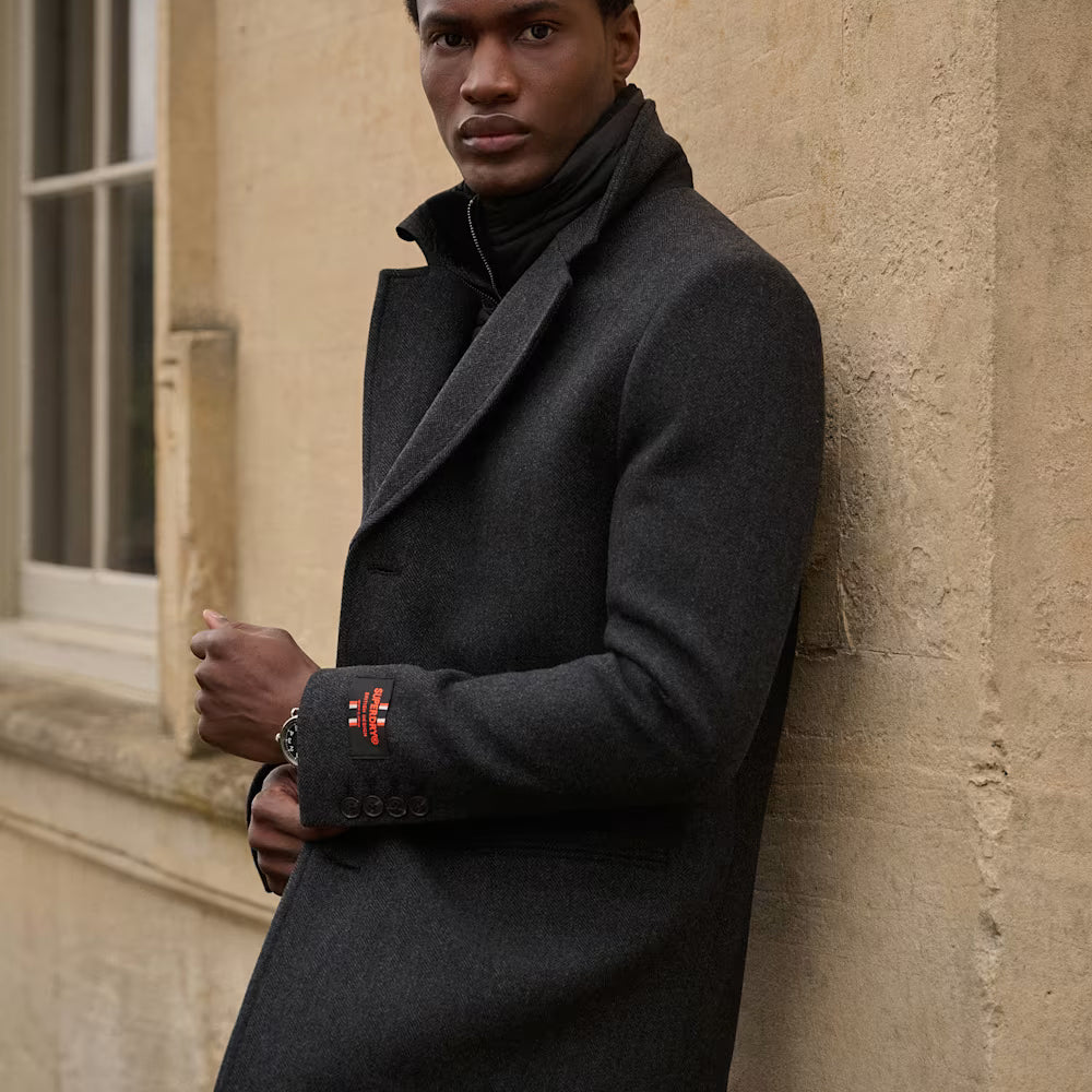 Black Royal Pea Coat With Attached Puffer Jacket