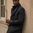 Black Royal Pea Coat With Attached Puffer Jacket