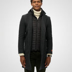 Black Royal Pea Coat With Attached Puffer Jacket
