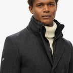 Black Royal Pea Coat With Attached Puffer Jacket