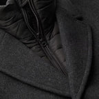 Black Royal Pea Coat With Attached Puffer Jacket
