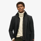 Black Royal Pea Coat With Attached Puffer Jacket