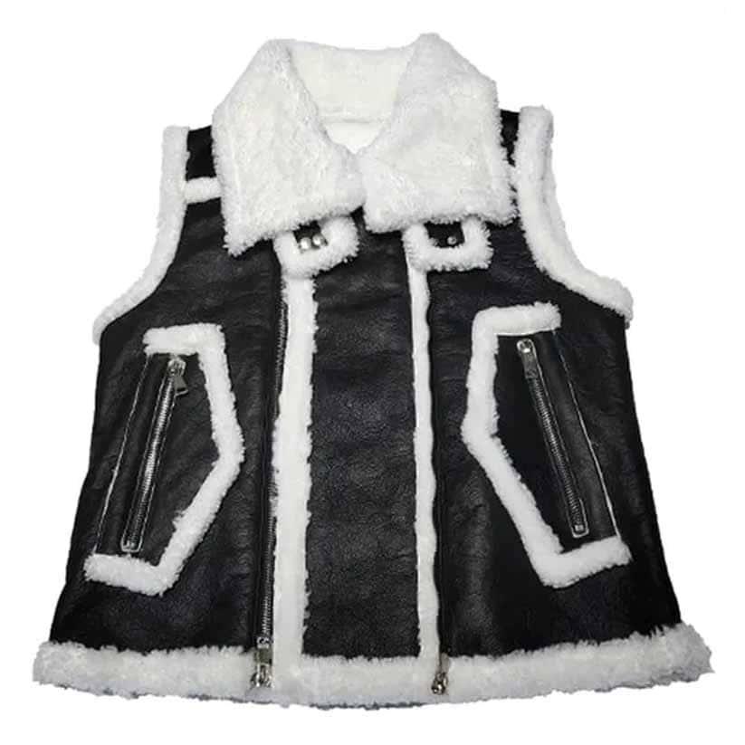 Black Shearling Leather fur Vest for Men