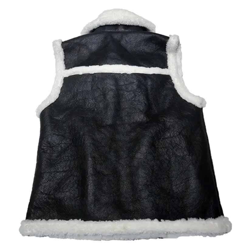 Black Shearling Leather fur Vest for Men