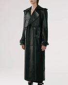 Black Sheepskin Duster Leather Trench Coat