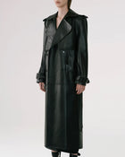 Black Sheepskin Leather Duster Trench Coat - Elegant & Warm